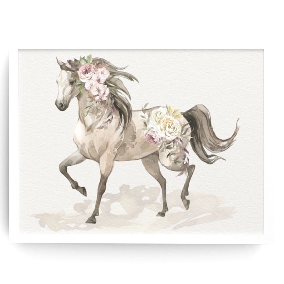Other - Floral Horse Watercolor Illustration Wall Art Print Poster Unframed